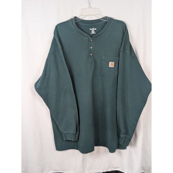Carhartt Henley Long Sleeve Front Pocket T-Shirt Green Men's Size 2XL/XXL - Picture 1 of 12